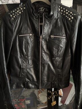 Black Stud-Trim Leather Moto Jacket